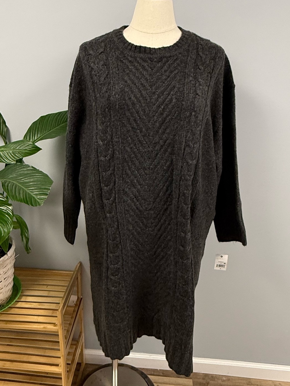 NWT Ophelia Roe Chunky Fisherman Cable Knit Sweater Dress Plus Size 3X Gray